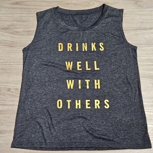 Gray Graphic Tee with Yellow 'DRINKS WELL WITH OTHERS' Print